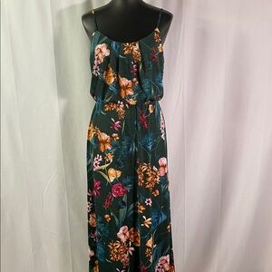 Anthropologie Naif Green Multicolor Floral Sleeveless Blouson Maxi Dress